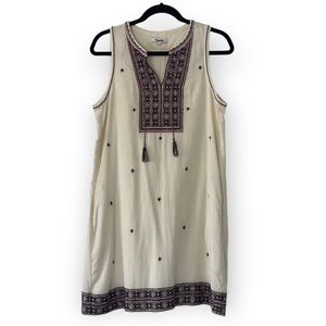 Madewell Cream and Brown Embroidered Dress